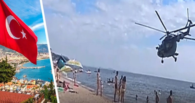 В Турции вертолет сел на пляже отеля между загорающими туристами: отдыхающие в шоке, началось расследование